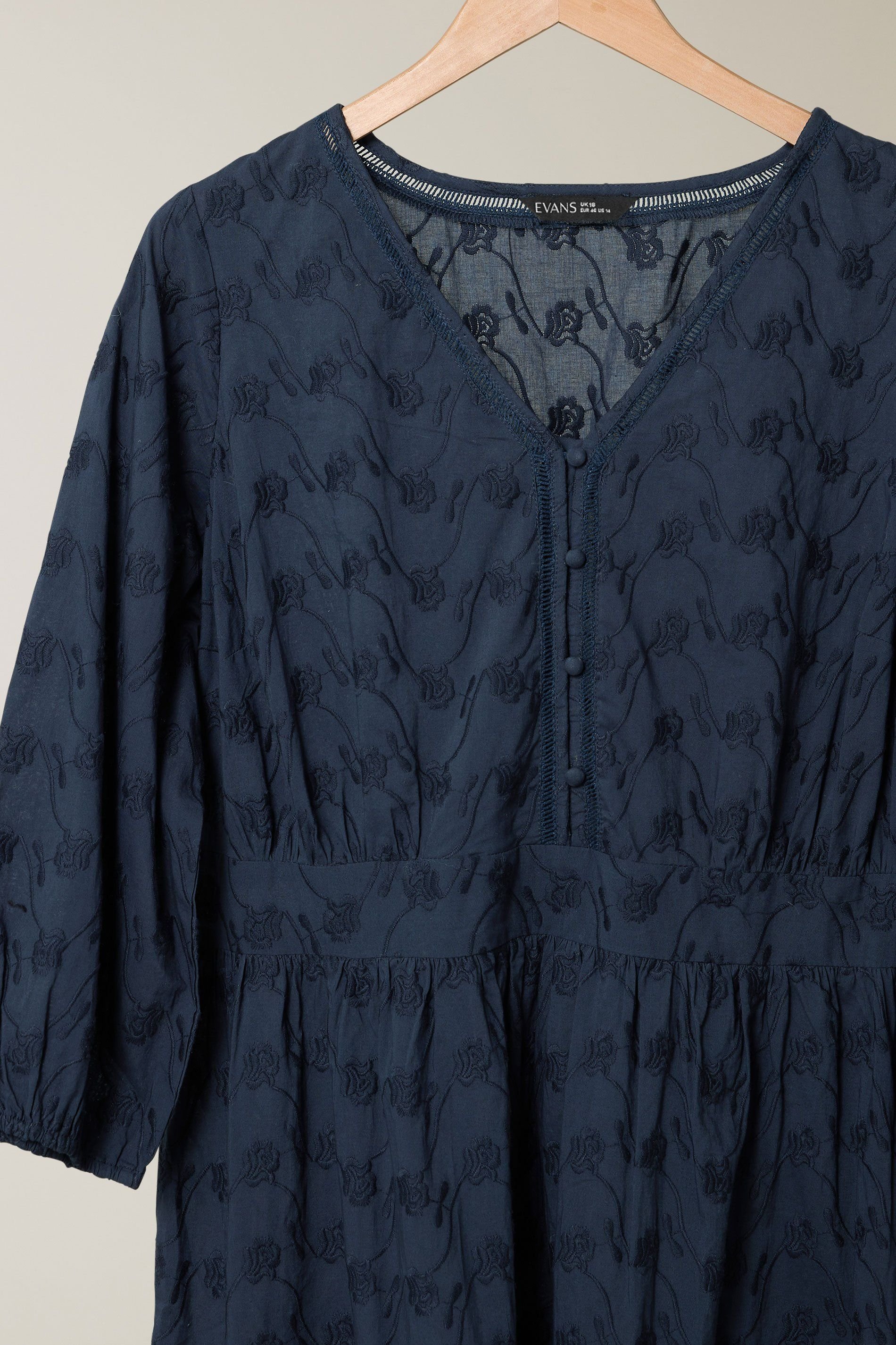 Evans Evans Women's Embroidered Tiered Midi Dress in Dark Navy - 3