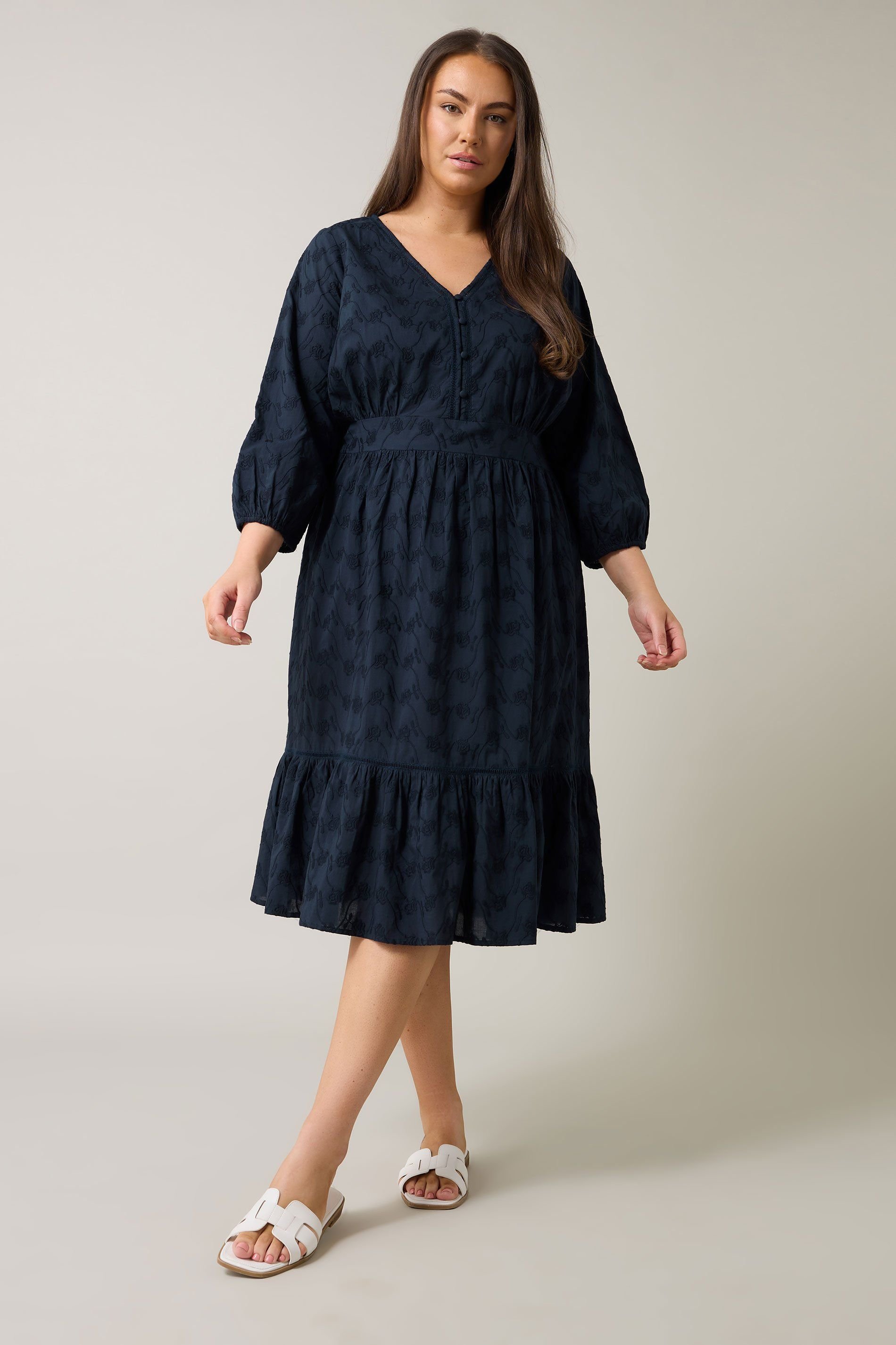 Evans Evans Women's Embroidered Tiered Midi Dress in Dark Navy - 4