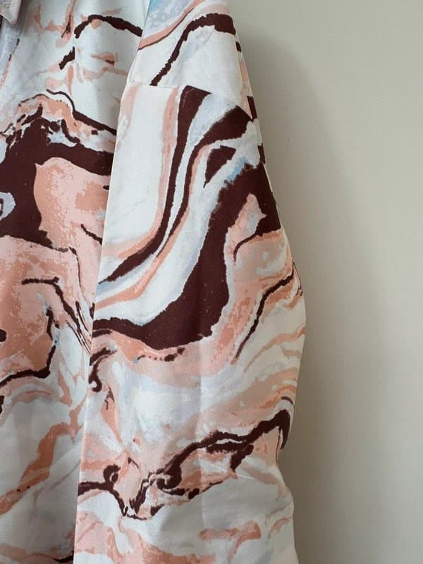 River Island River Island Marble Print Oversized Shirt Blouse UK 10 Neutral Swirl Long Sleeve
