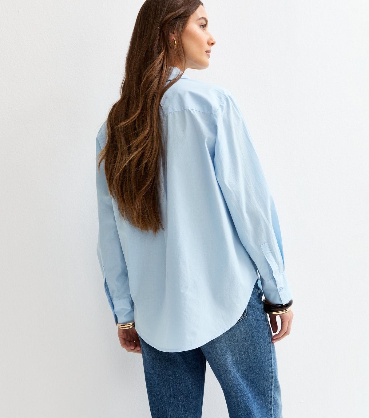 New Look Women's Light Blue Poplin Curved Hem Shirt New Look - 4