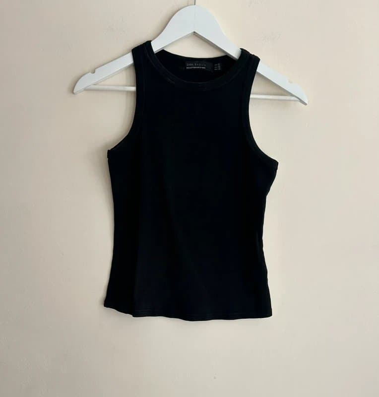 Zara 🌸 Zara Black Ribbed High Neck Tank Top Vest Sleeveless Basic UK 8 Capsule Wardrobe
