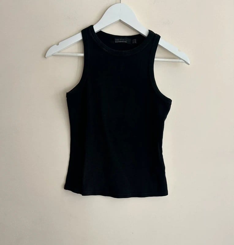 Zara Black Ribbed High Neck Tank Top Vest