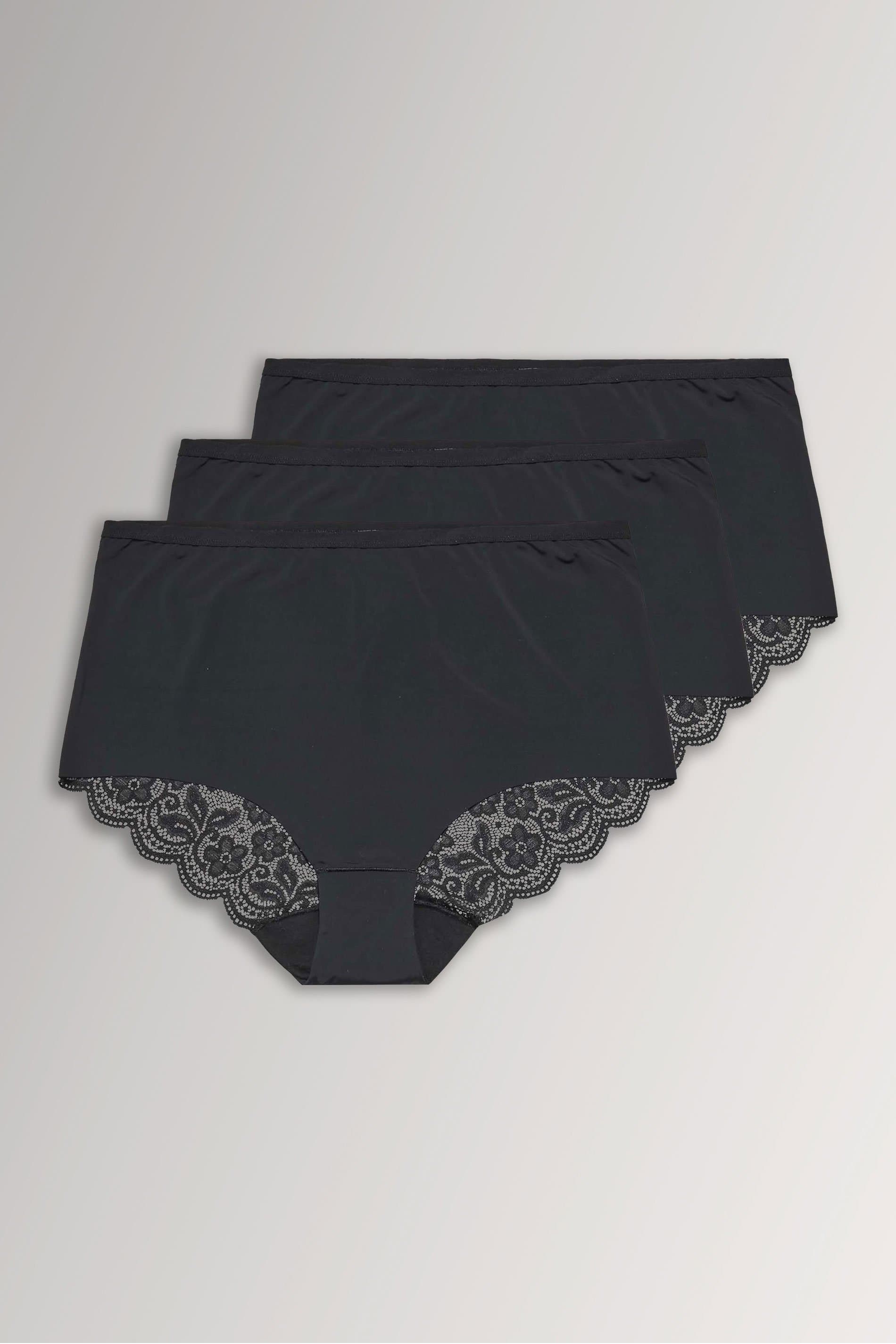 Yours Plus Size 3 Pack Black Lace Full Briefs