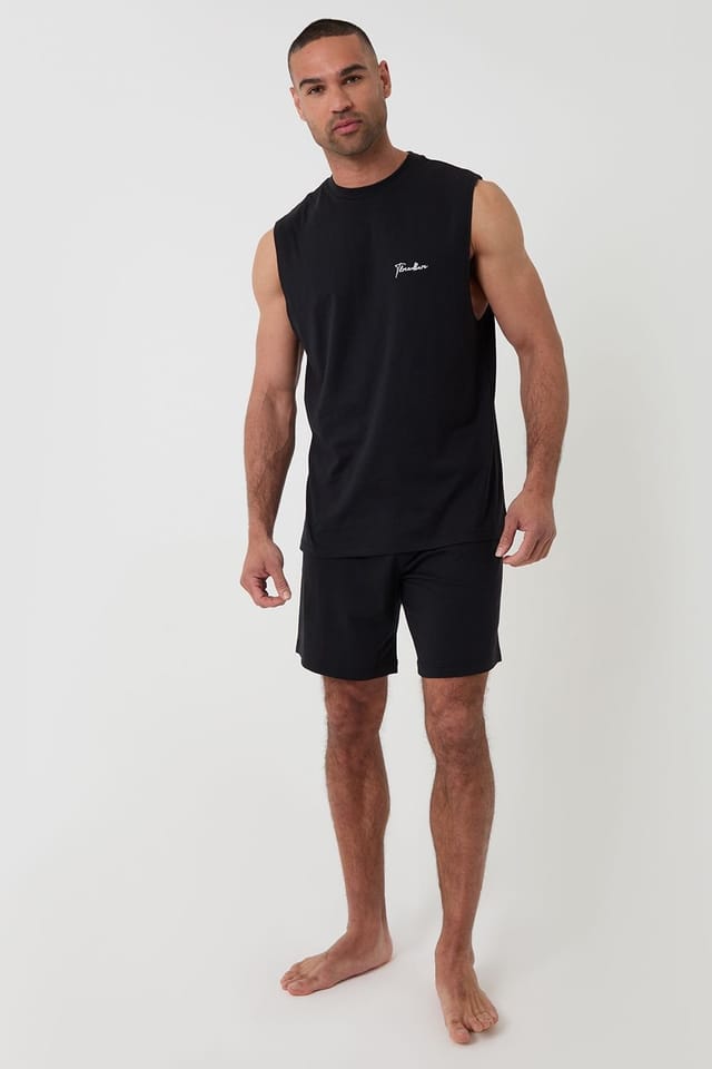 Threadbare Threadbare Men's Relaxed Fit Sleeveless Short Lounge Set in Black - 3