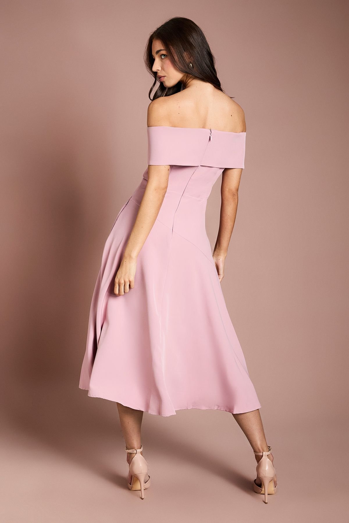 Coast Coast Women's Bardot Waterfall Crepe Midi Dress in Pink - 3