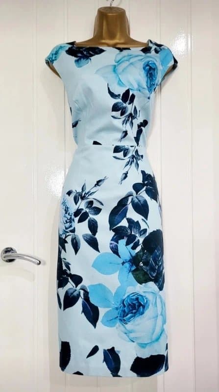 Phase Eight Phase Eight size 12 Blue floral cotton blend summer wedding guest races dress VGC