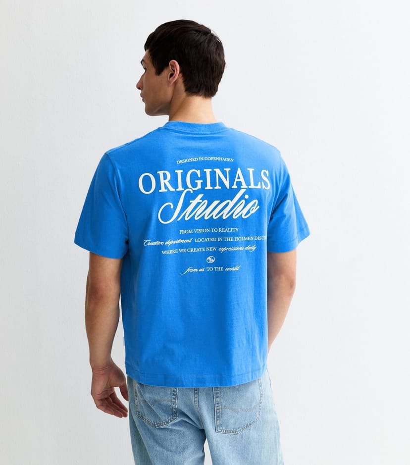 jack & jones Men's Bright Blue Relaxed Originals Studio Logo T-Shirt Jack & Jones New Look - 1