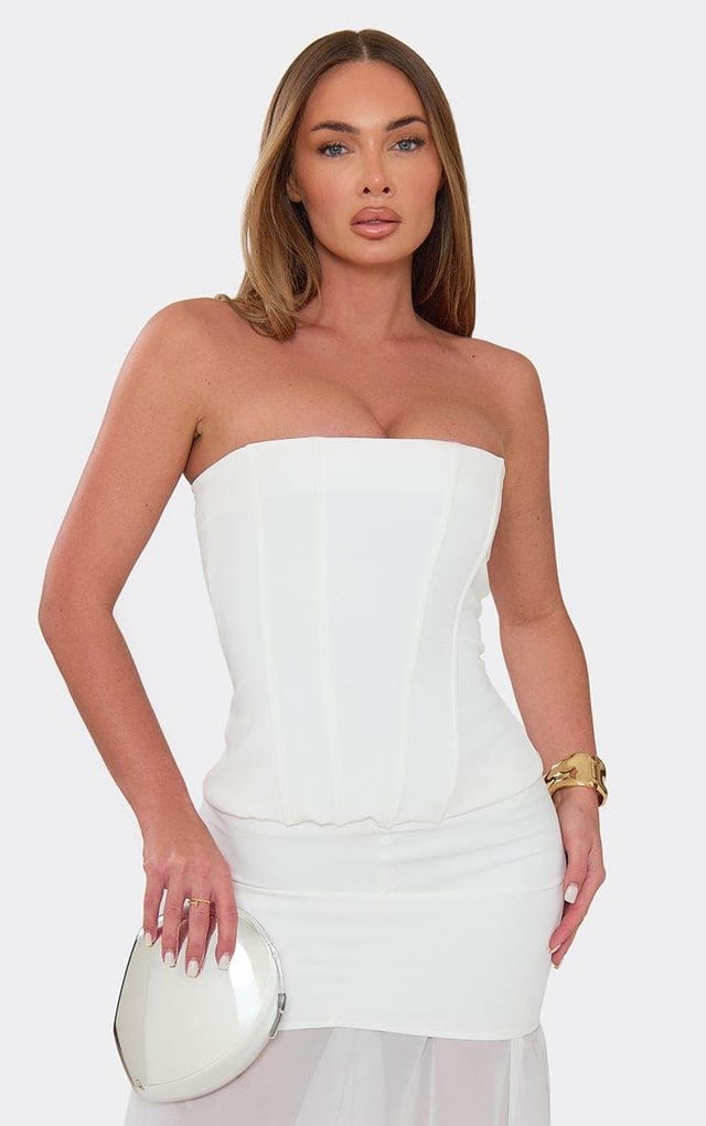 EGO Bandeau Structured Corset Top In White, Women's Size UK 6 - 2