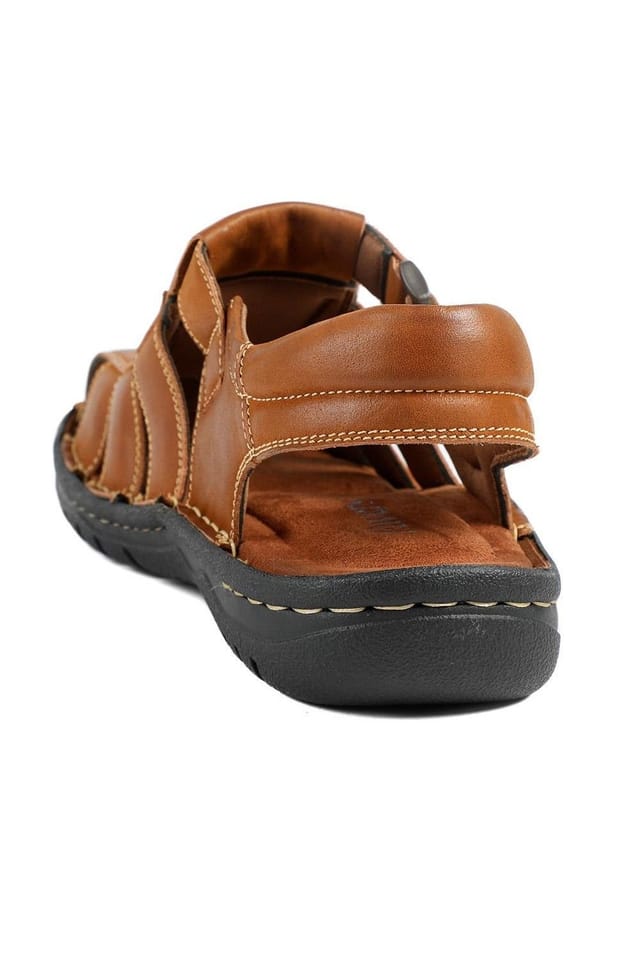 Pavers Pavers Men's Premium Leather Touch Fastening Sandals in Tan - 3