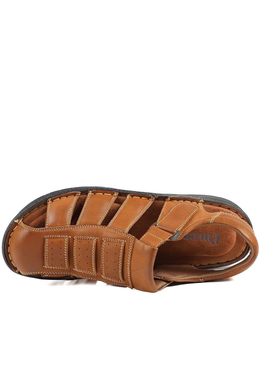 Pavers Pavers Men's Premium Leather Touch Fastening Sandals in Tan - 4