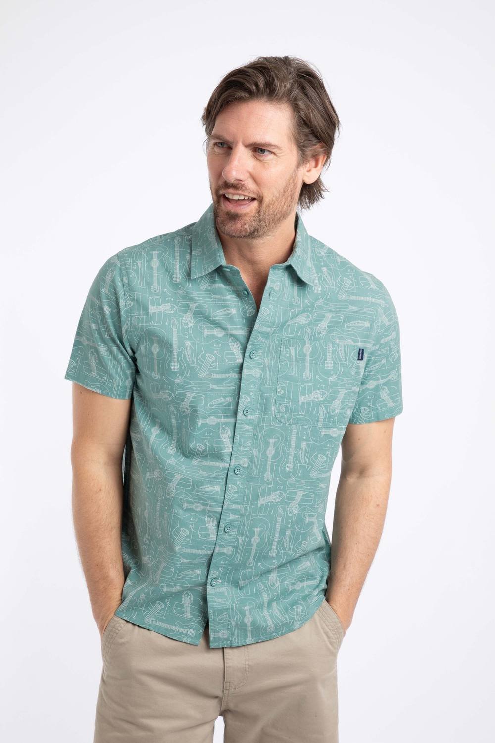 Weird Fish Weird Fish Men's Faraway Short Sleeve Printed Shirt in Aqua - 2