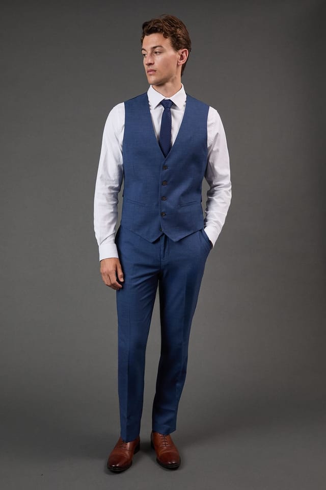Burton Burton Men's Blue Textured Waistcoat - 2