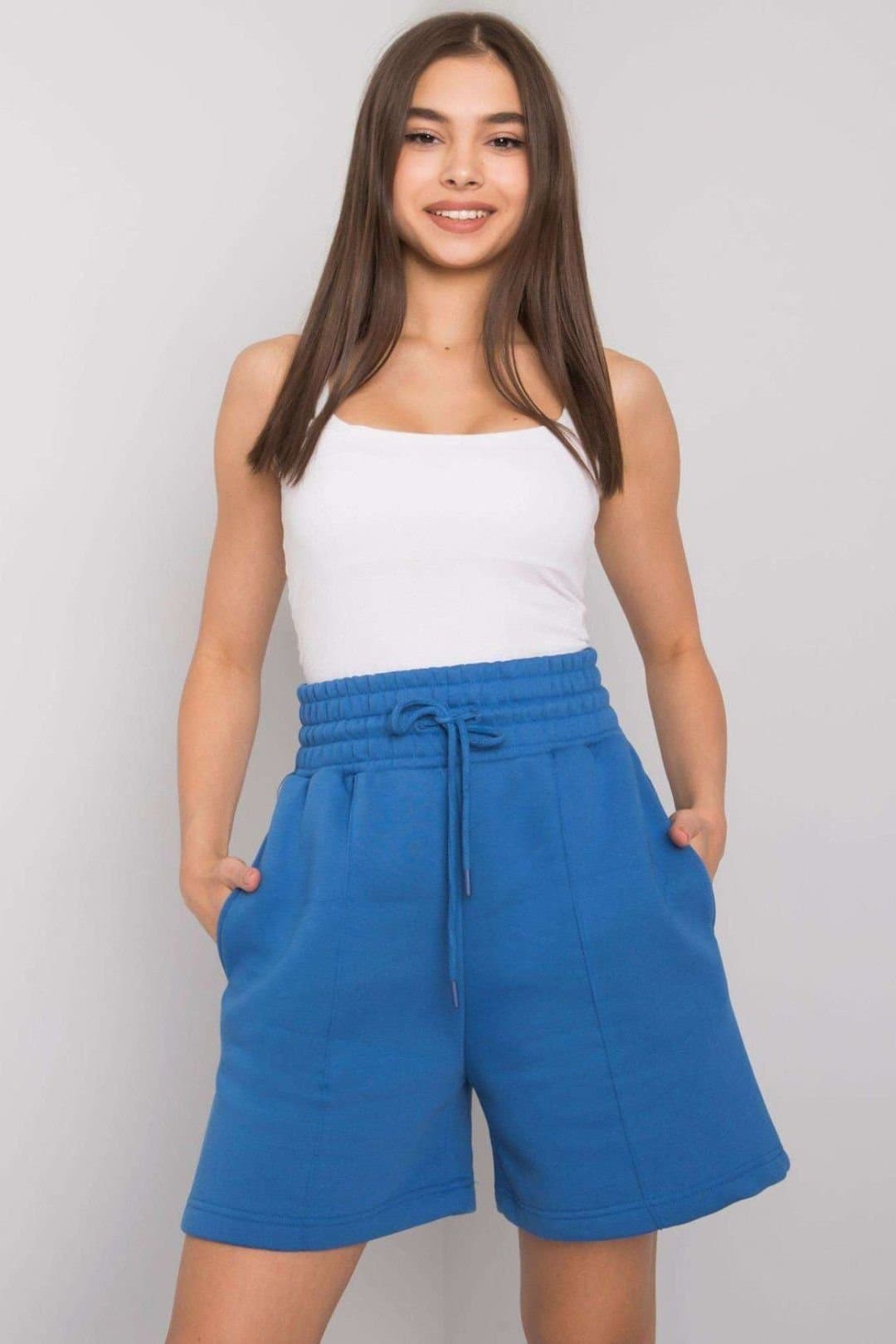 Love Lace Love Lace Women's Cotton Elastic Waist Shorts Side Pockets in Blue
