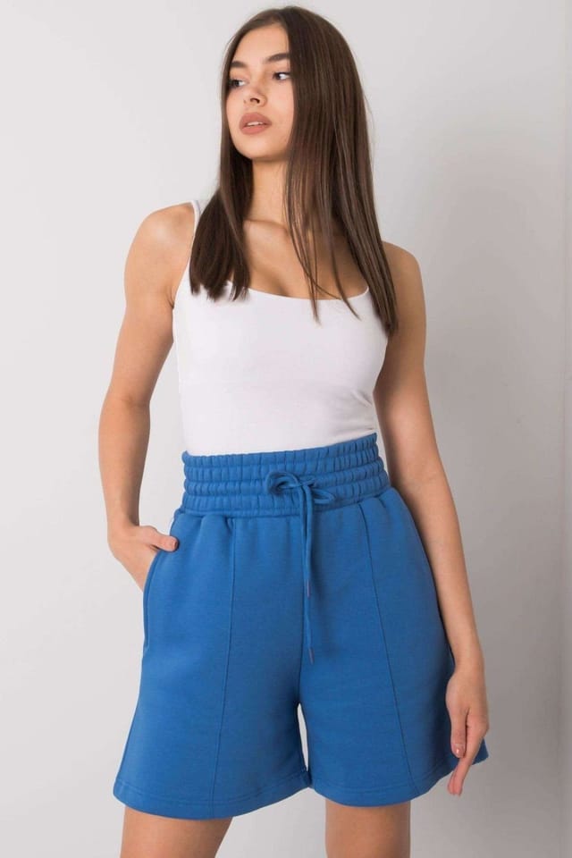 Love Lace Love Lace Women's Cotton Elastic Waist Shorts Side Pockets in Blue - 2