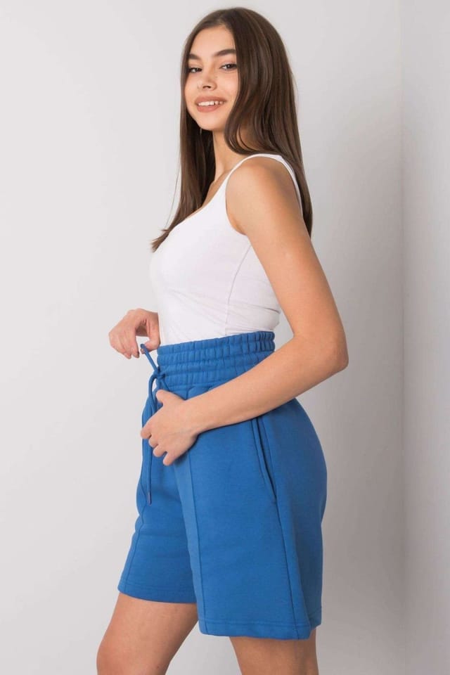 Love Lace Love Lace Women's Cotton Elastic Waist Shorts Side Pockets in Blue - 3