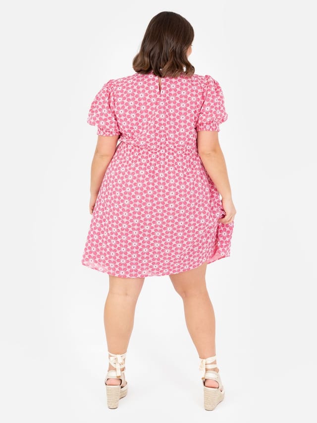 Lovedrobe Lovedrobe Women's Embroidered Short Sleeve Faux Wrap Mini Dress in Pink - 3