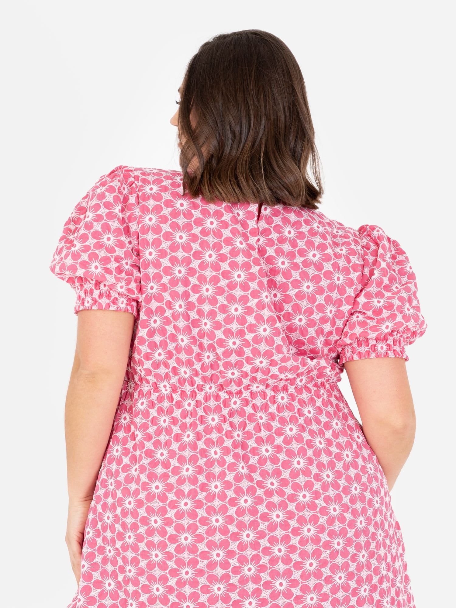 Lovedrobe Lovedrobe Women's Embroidered Short Sleeve Faux Wrap Mini Dress in Pink - 4