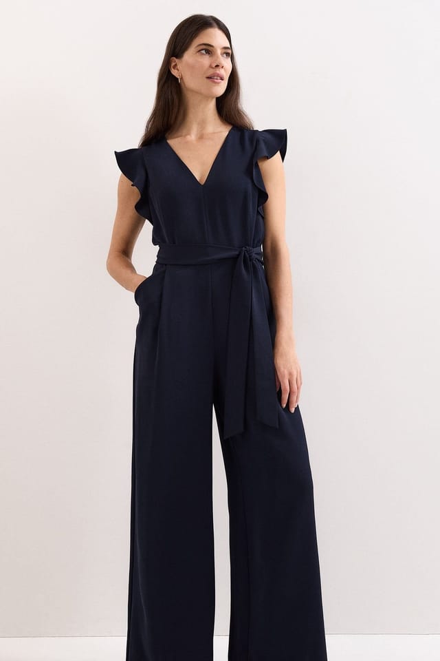 Phase Eight Phase Eight Women's Kallie V-Neck Frill Jumpsuit in Dark Navy - 3