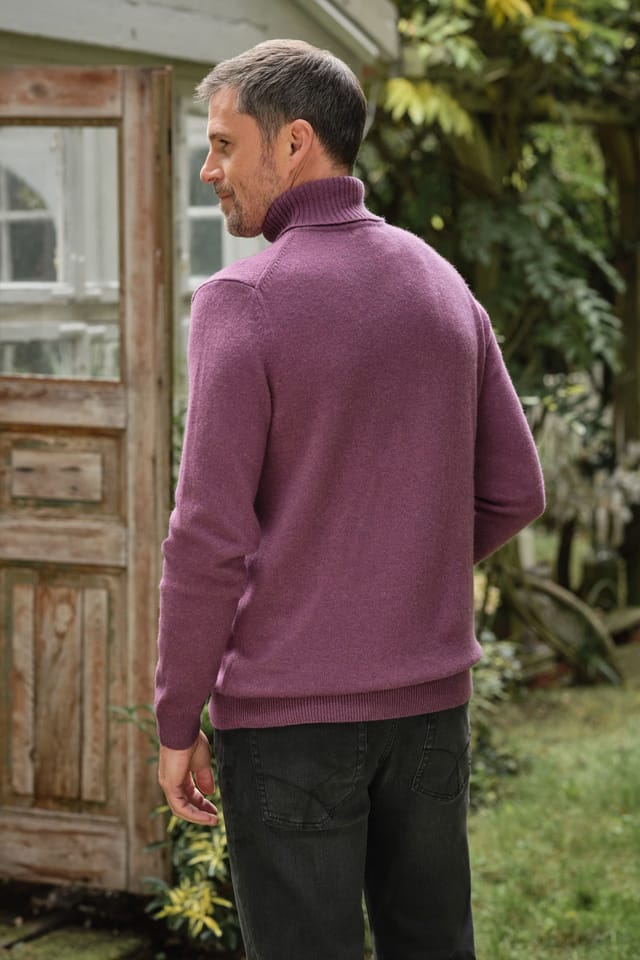 WoolOvers WoolOvers Men's Mens Lambswool Polo Neck Jumper in Plum - 3