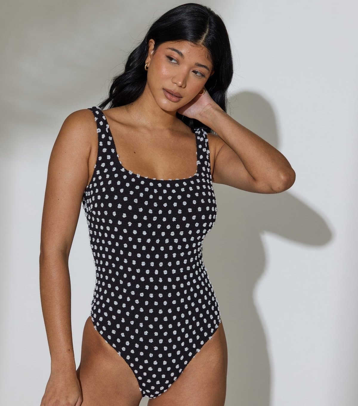 South Beach Women's Black Textured Polka Dot Tummy Control Swimsuit South Beach New Look