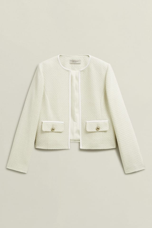 Hobbs London Hobbs London Women's Hattie Cropped Cotton Blend Tweed Jacket in Off-White - 2