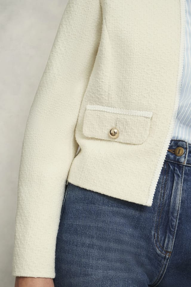 Hobbs London Hobbs London Women's Hattie Cropped Cotton Blend Tweed Jacket in Off-White - 3