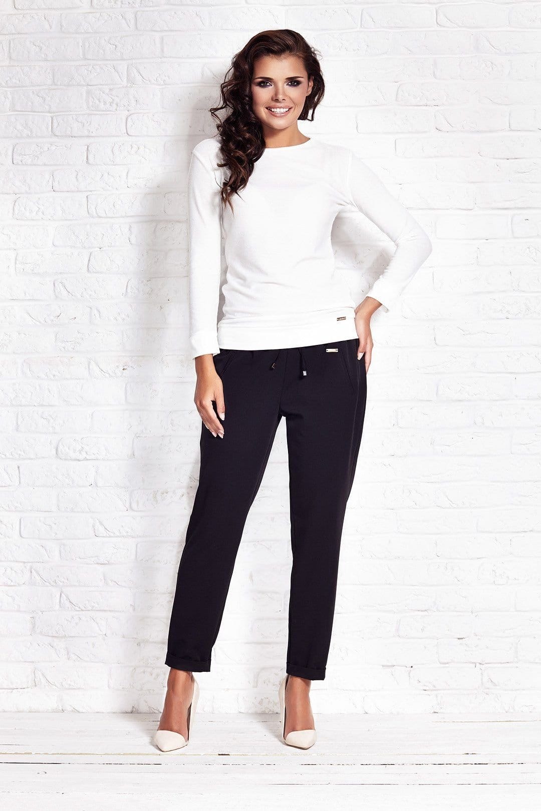 Love Lace White Soft Knit Blouse with Ribbed Hem