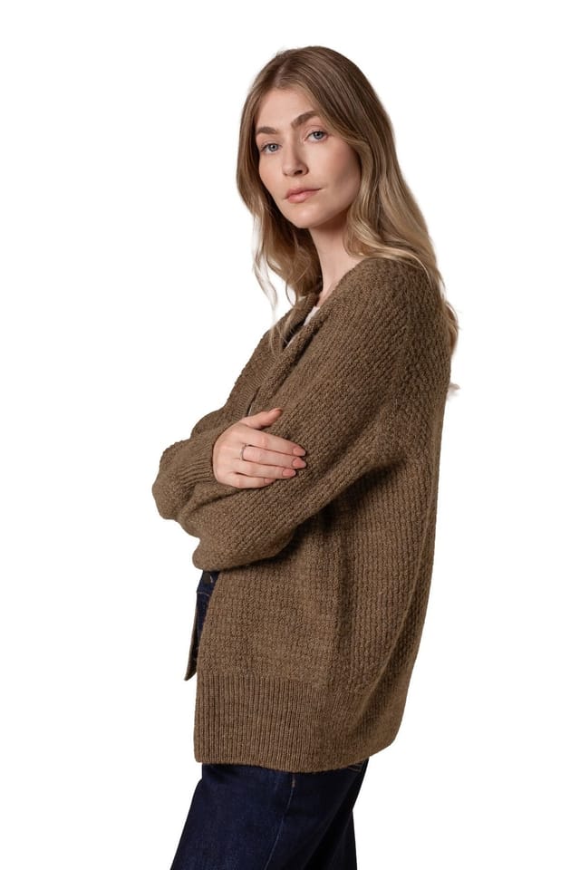 Celtic & Co Celtic & Co Women's British Wool Moss Stitch Cardigan in Brown - 3