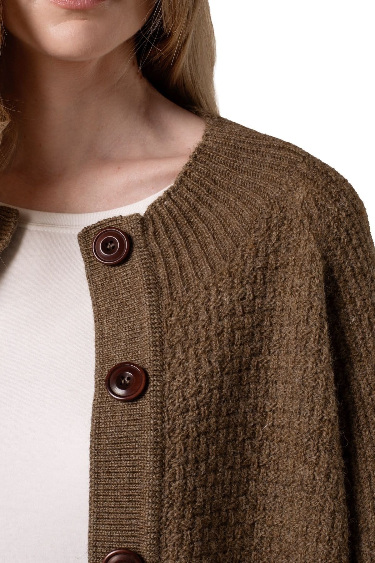 Celtic & Co Celtic & Co Women's British Wool Moss Stitch Cardigan in Brown - 4