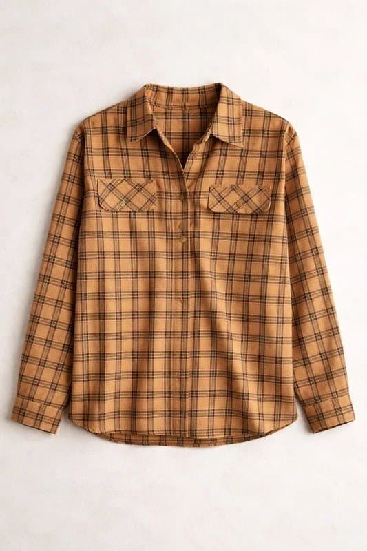 Casual Beige plaid oversized shirt UK 12 14 check flannel style casual