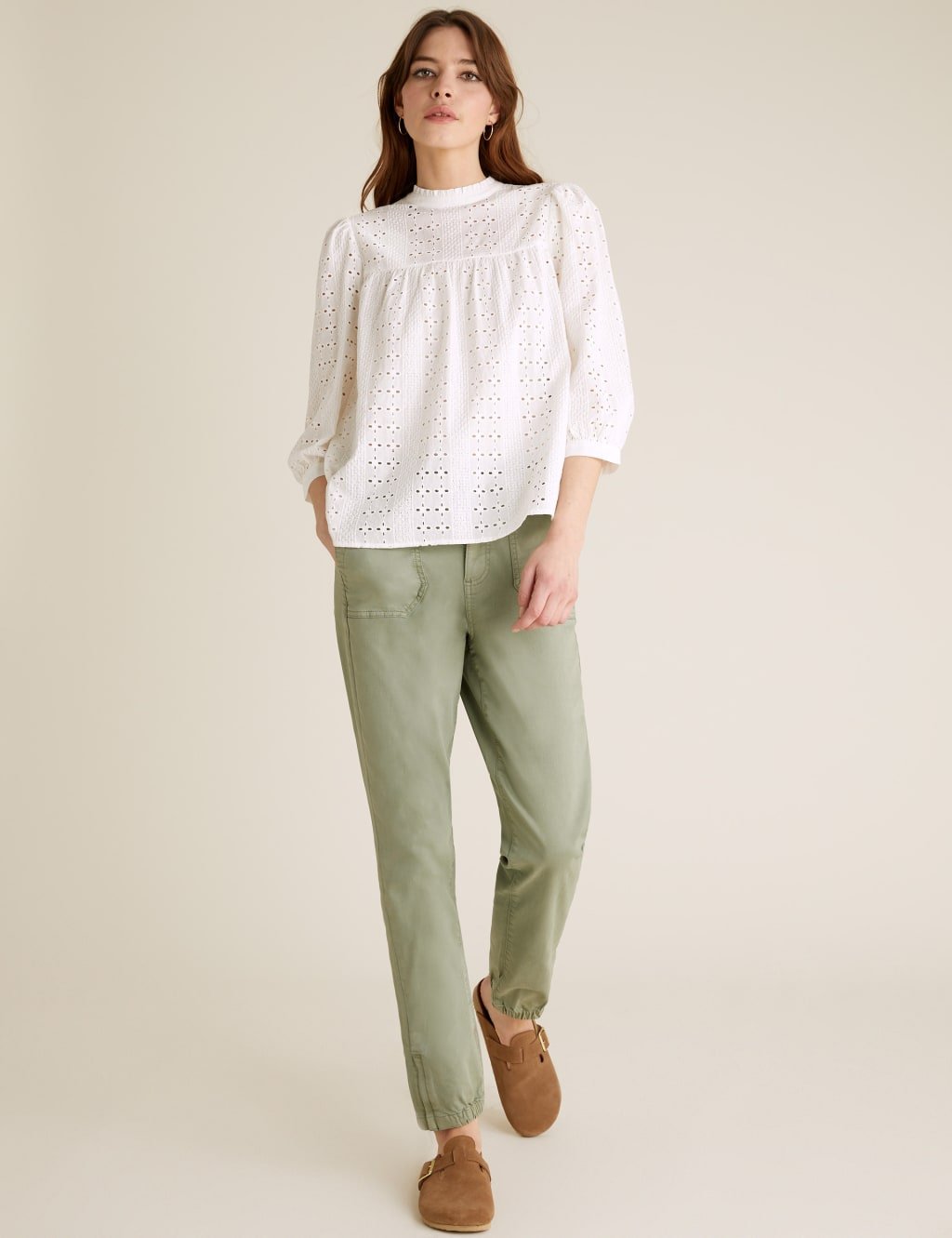 Marks & Spencer M&S Pure Cotton Broderie Short Sleeve Blouse White - 2