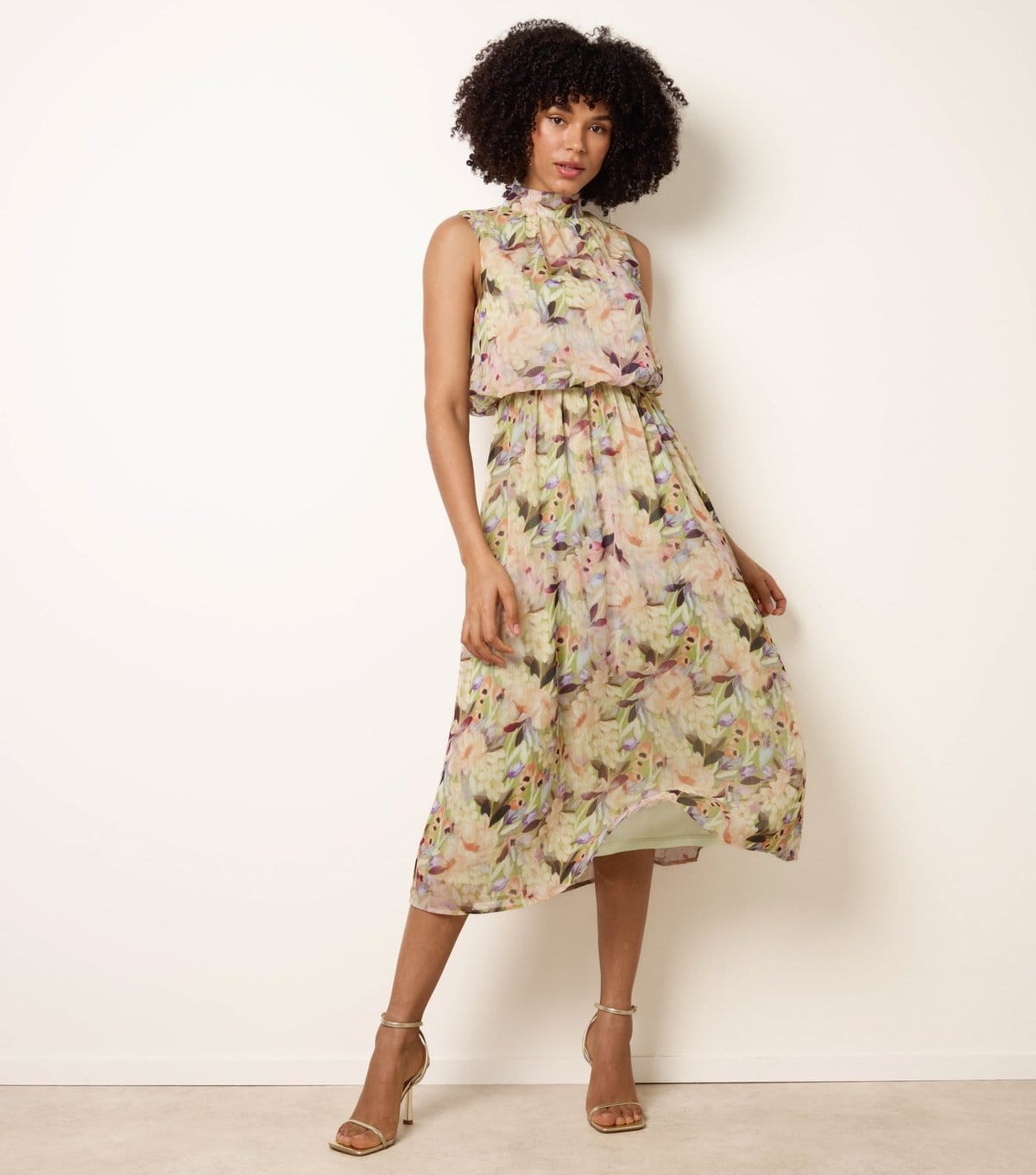 Blue Vanilla Green Floral Midi Dress
