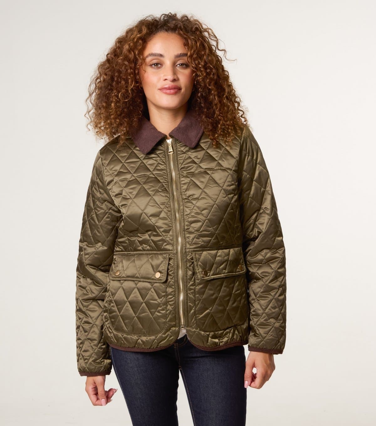 Blue Vanilla Women's Khaki Quilted Corduroy Collar Coat Blue Vanilla New Look