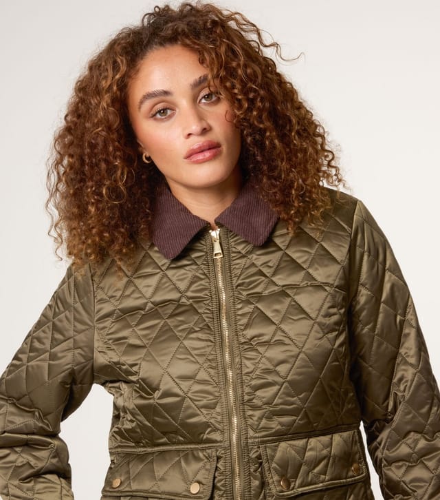 Blue Vanilla Women's Khaki Quilted Corduroy Collar Coat Blue Vanilla New Look - 3