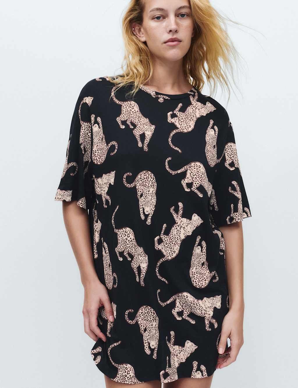 Marks & Spencer M&S Cotton Modal Printed Relaxed Nightdress Navy Mix