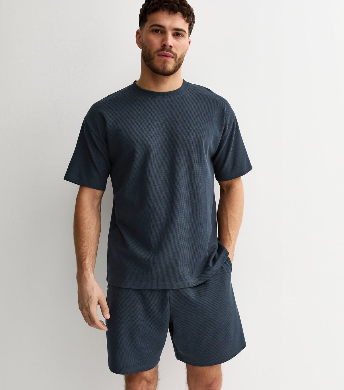 New Look Men's Navy Regular Waffle Texture Shorts New Look