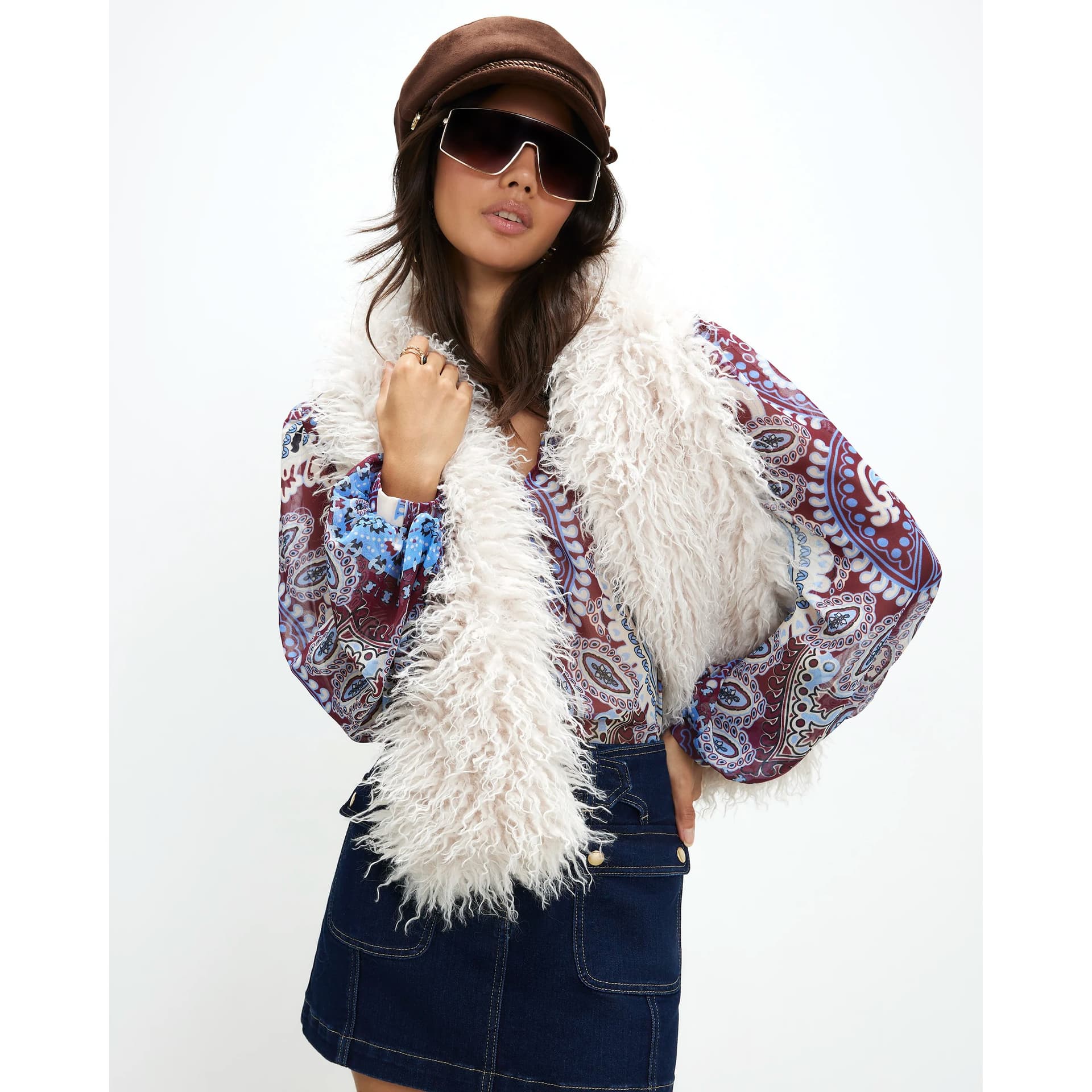 River Island River Island Womens Cream Faux Mongolian Fur Scarf
