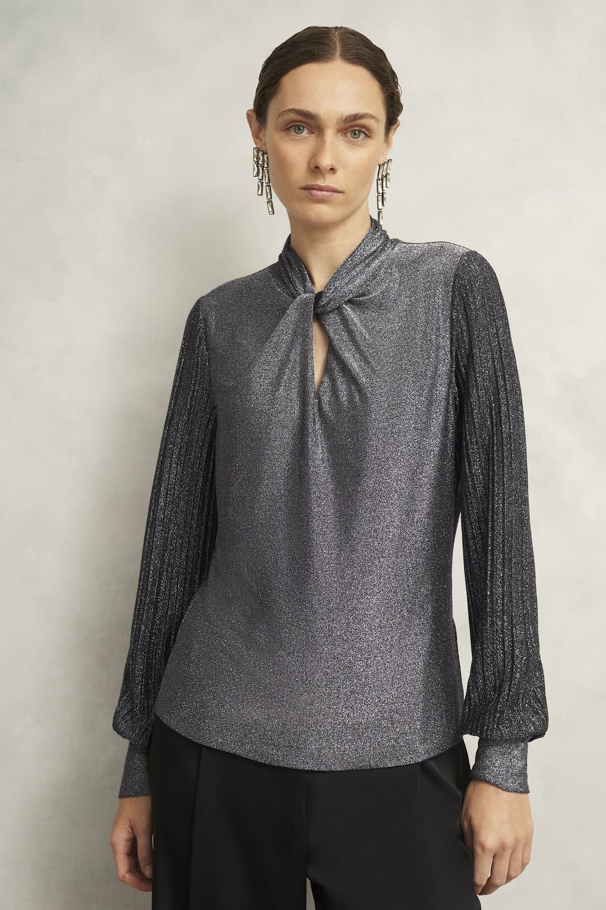 Hobbs London Hobbs London Dark Grey Sparkle Twist Neck Top