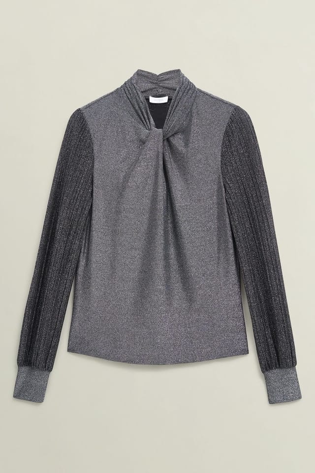 Hobbs London Hobbs London Women's Ashley Twist Detail Sparkle Top in Dark Grey - 2