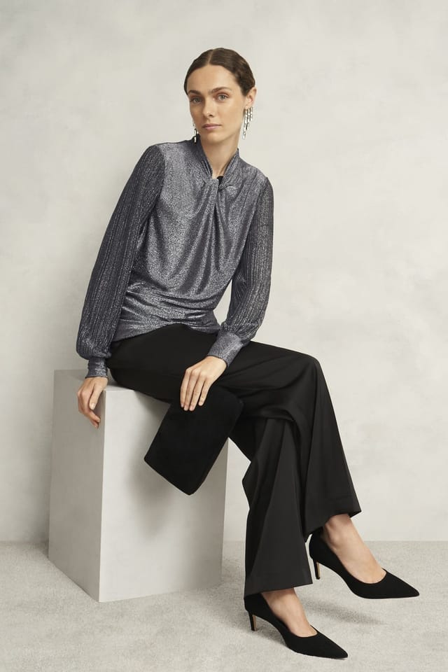 Hobbs London Hobbs London Women's Ashley Twist Detail Sparkle Top in Dark Grey - 3
