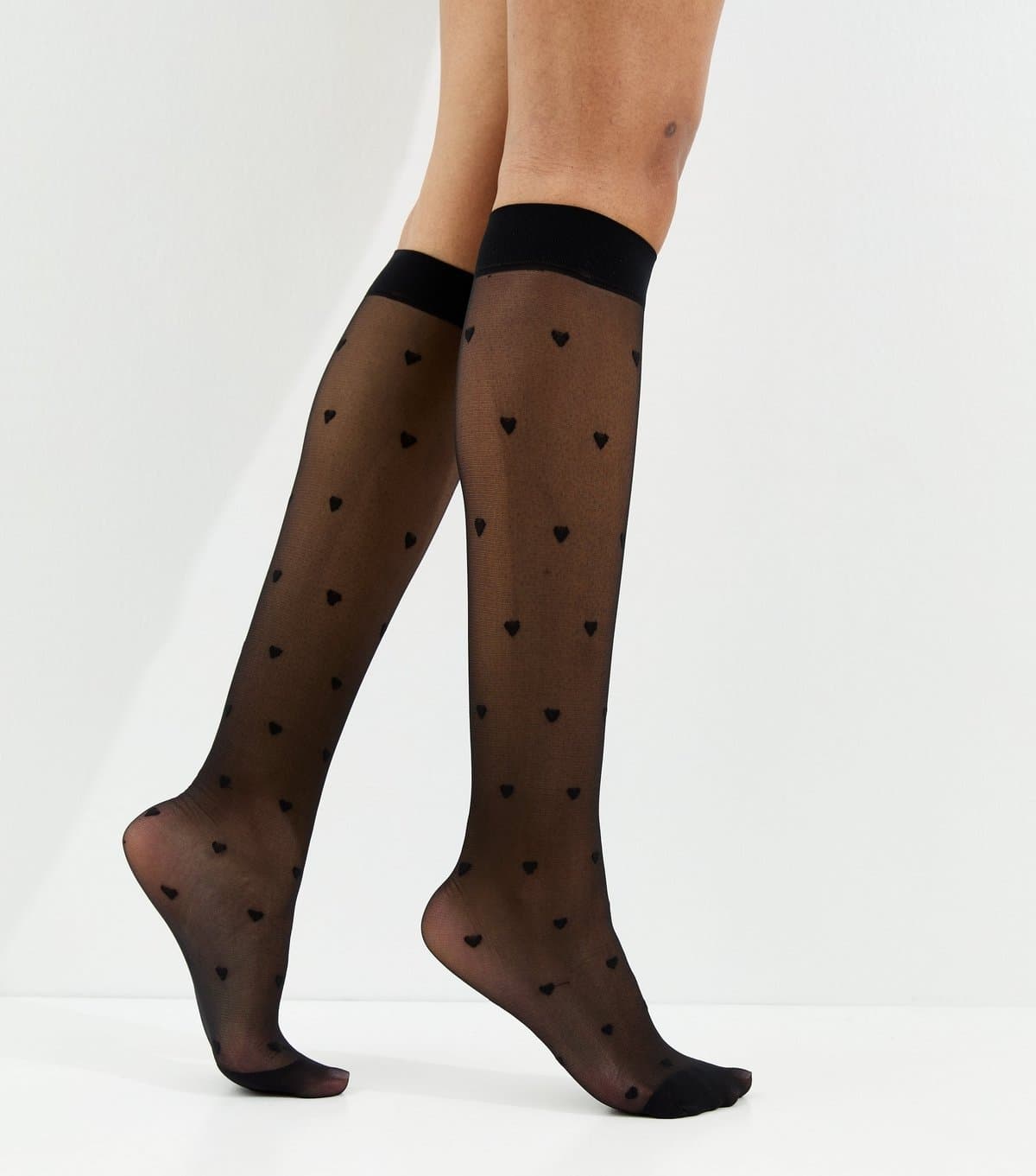 New Look Black Heart Knee High Tights New Look