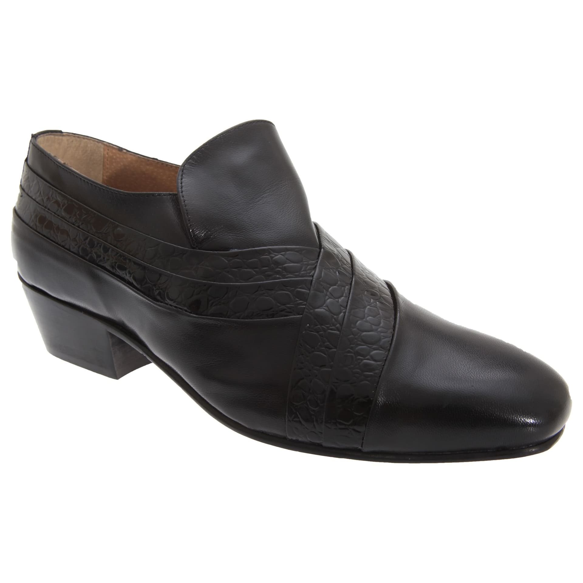 Montecatini Montecatini Men's Folded Vamp Tab Full Leather Reptile Shoes in Black