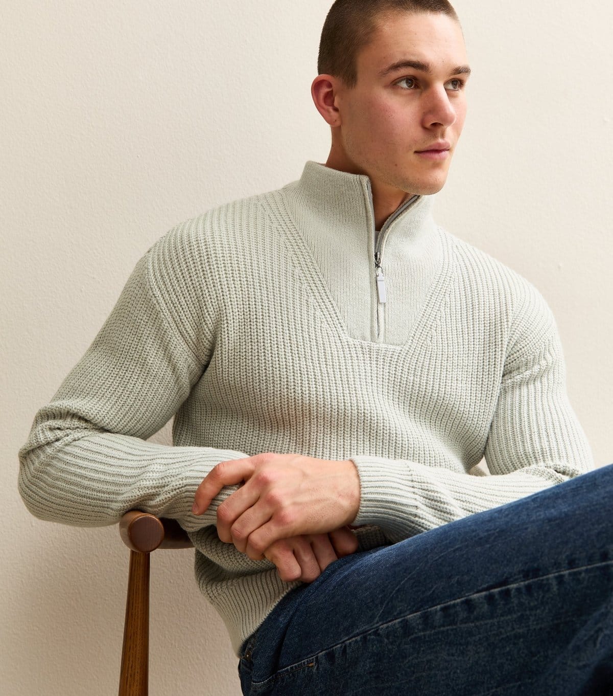 New Look Men's Grey Marl Regular Quarter Zip Funnel Neck Jumper New Look - 1