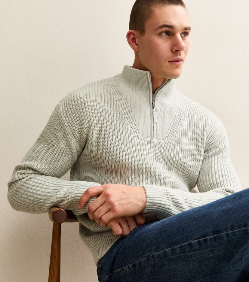 New Look Men's Grey Marl Regular Quarter Zip Funnel Neck Jumper New Look - 1