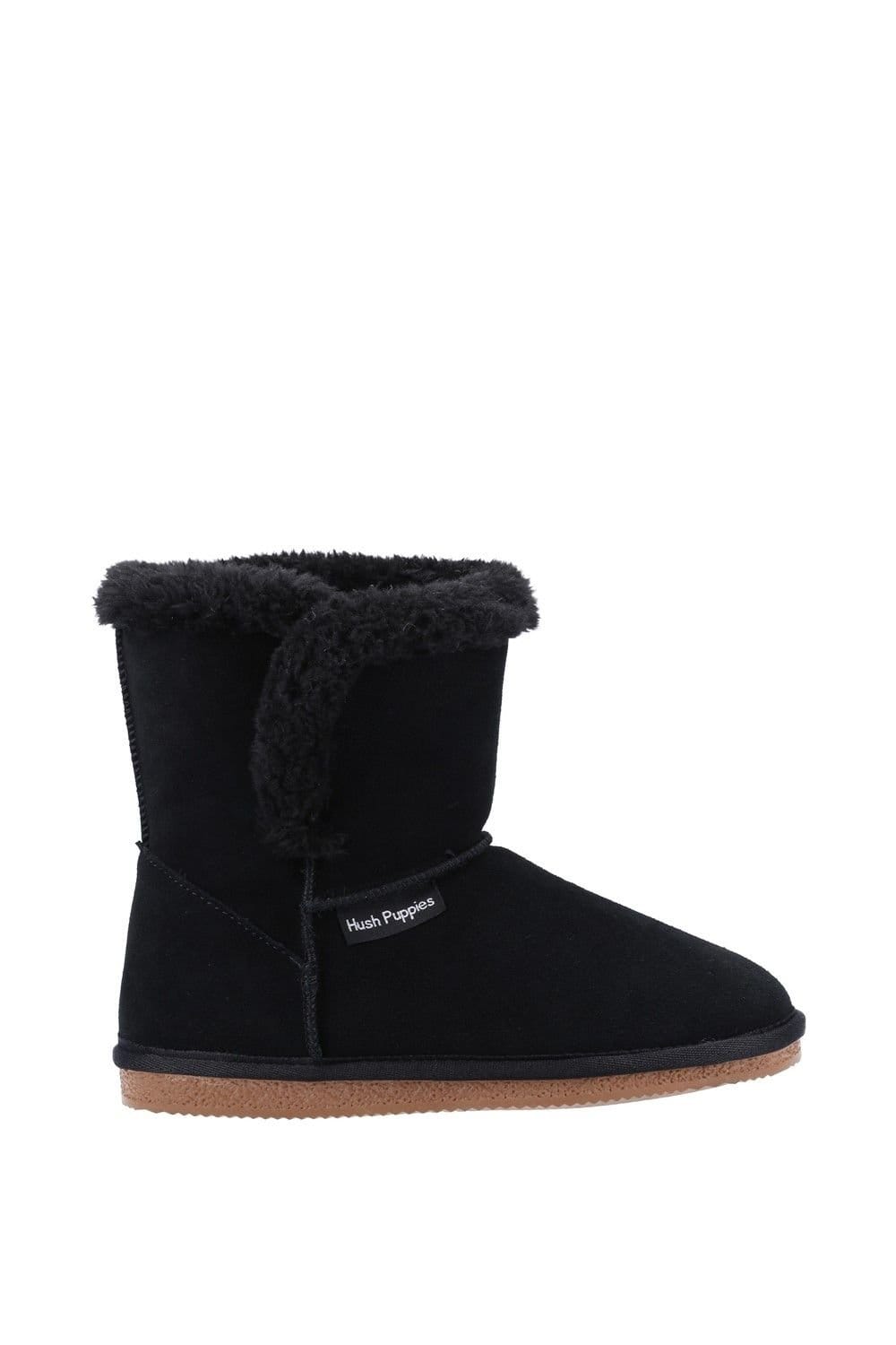 Hush Puppies Hush Puppies Women's 'Ashleigh' Suede & Faux Fur Bootie Slippers in Black - 4