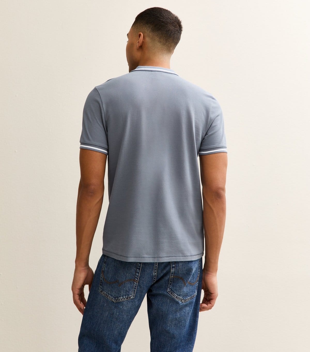 New Look Men's Light Grey Regular Pique Tipped Collar Polo Shirt New Look - 4