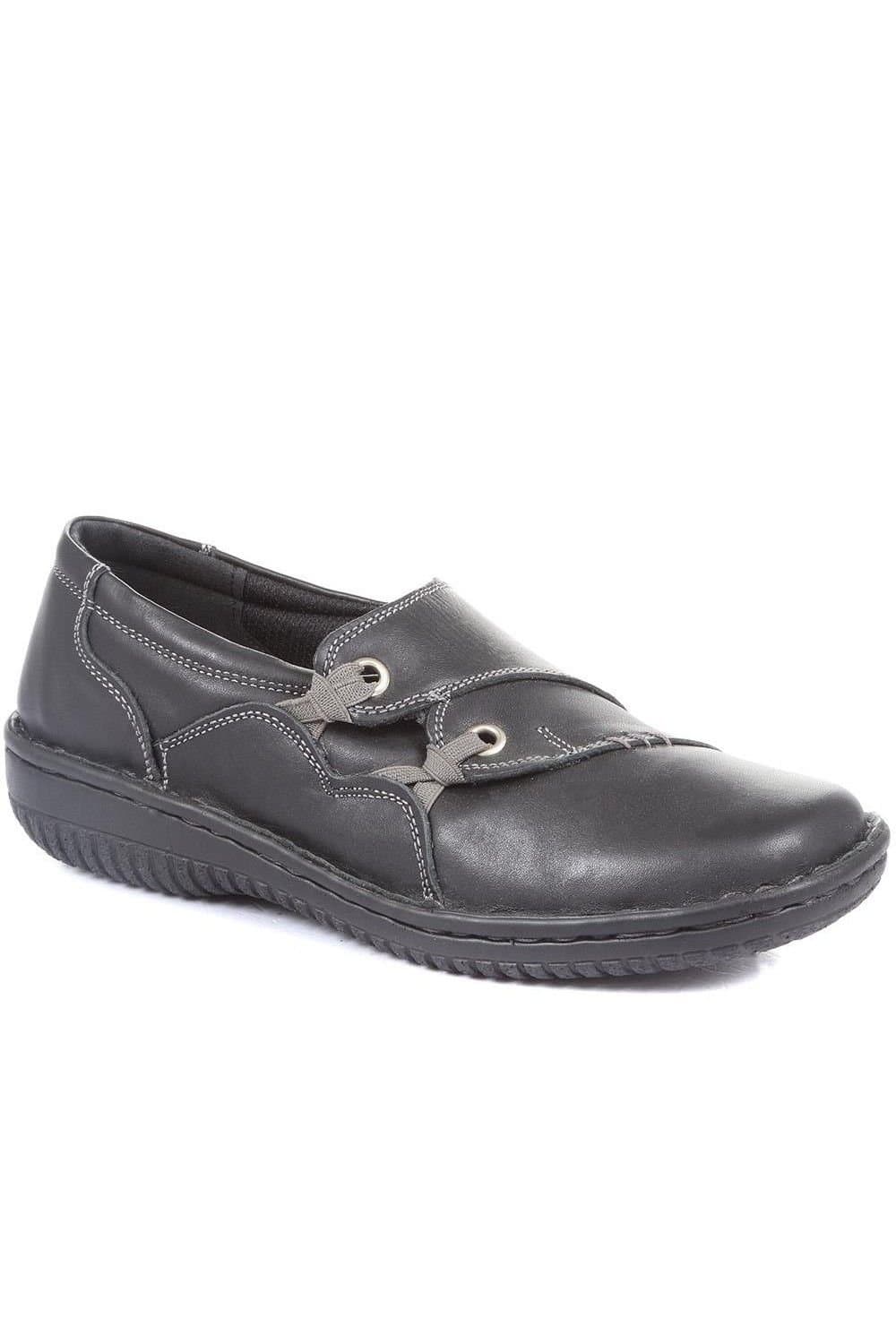 Pavers Pavers Women's Leather Slip On Shoe with Elastic Loop in Black