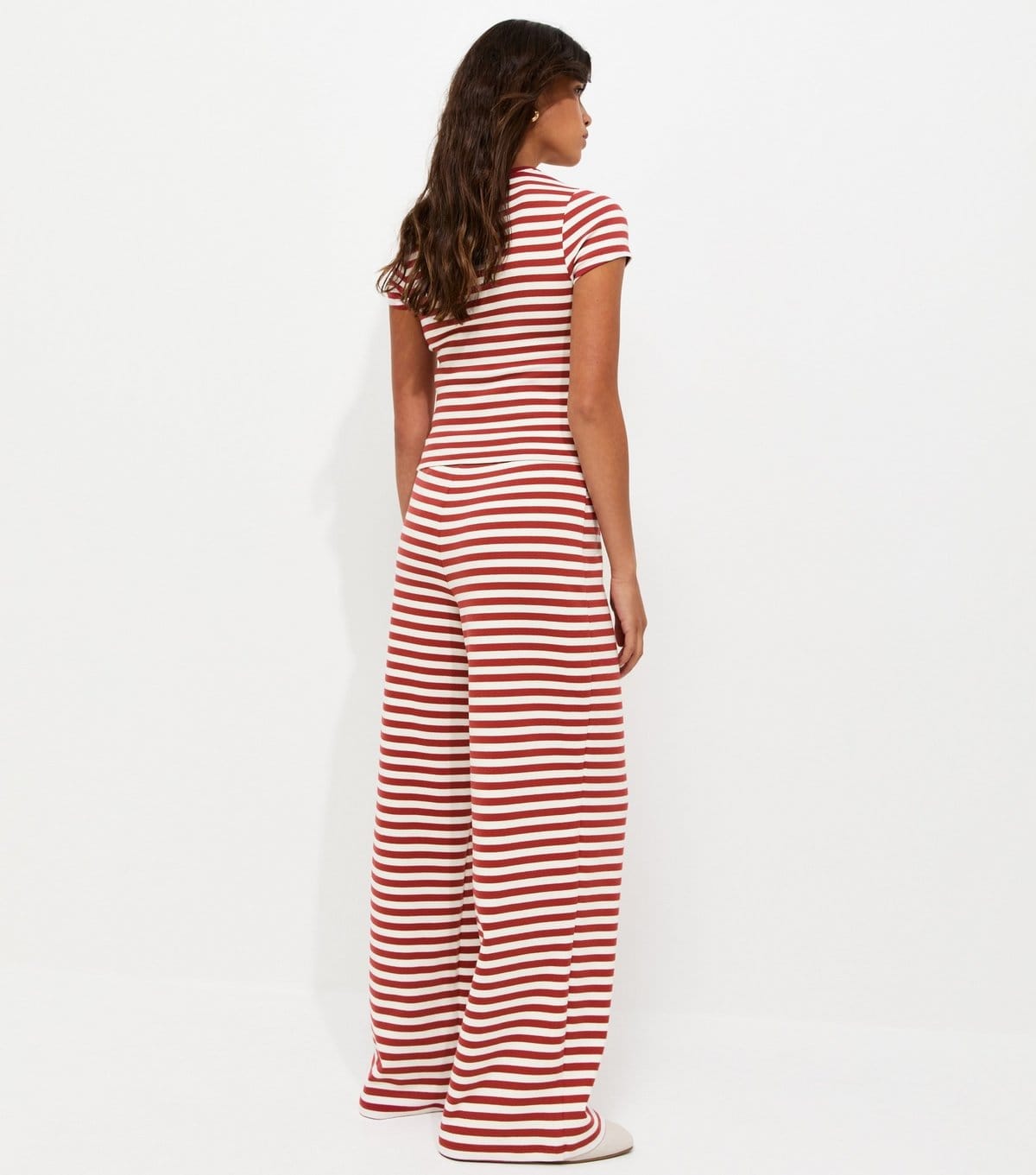 New Look Women's Red Striped Drawstring Wide Leg Trousers New Look - 4