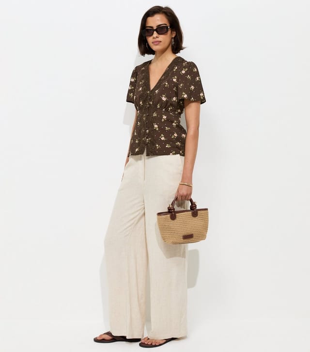 New Look Women's Brown Floral Spot Lace Trim Blouse New Look - 2