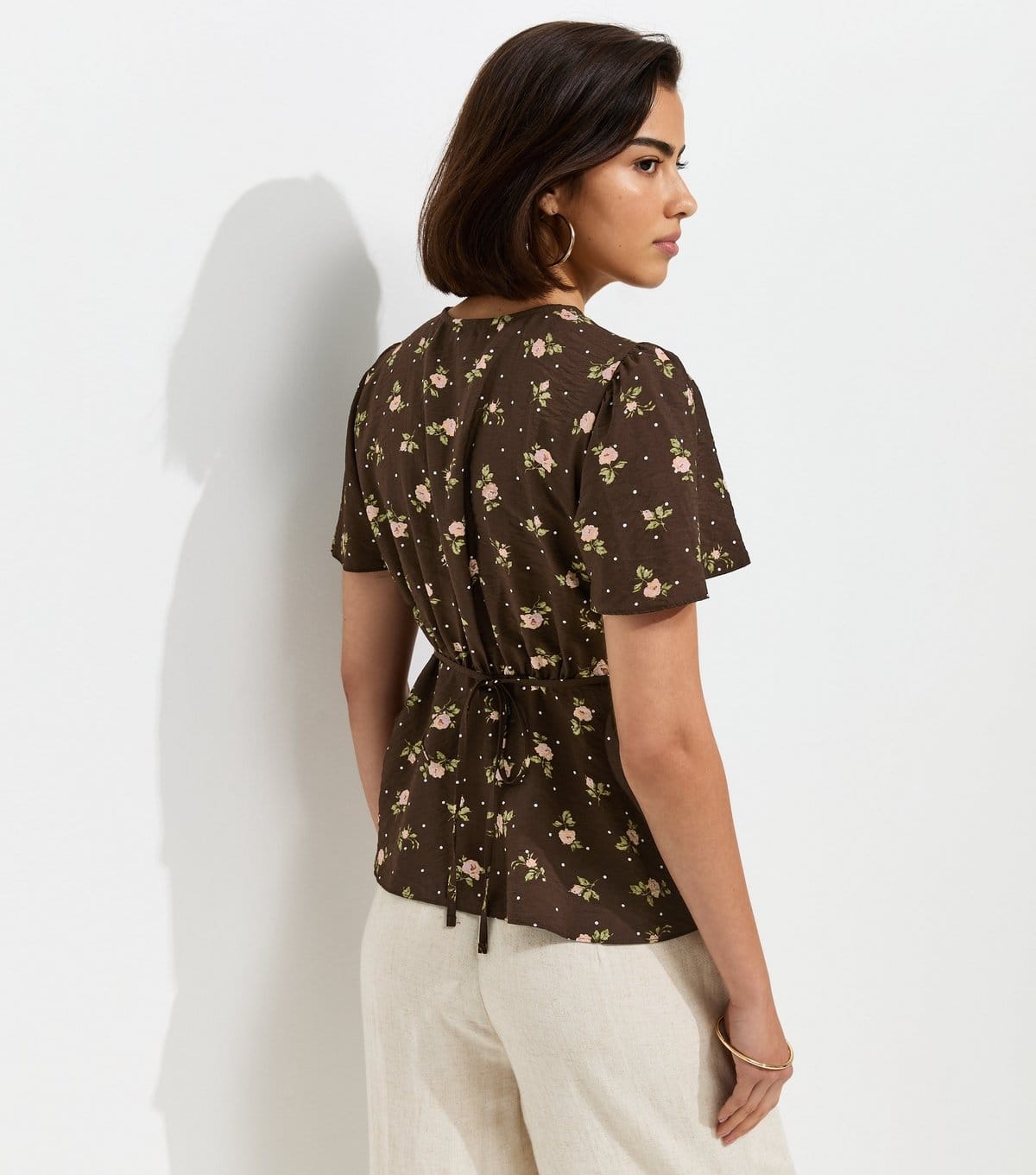 New Look Women's Brown Floral Spot Lace Trim Blouse New Look - 4
